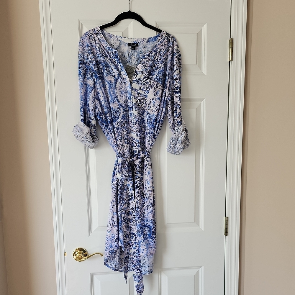 a.n.a Blue Patterned Dress with Belt